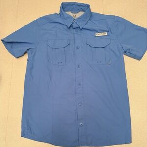 RealTree Fishing Mens Shirt Blue Short Sleeve Button Front Vented Size XL